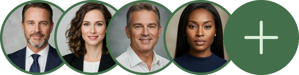 Diverse group of professionals with a plus icon, representing community growth and networking opportunities.