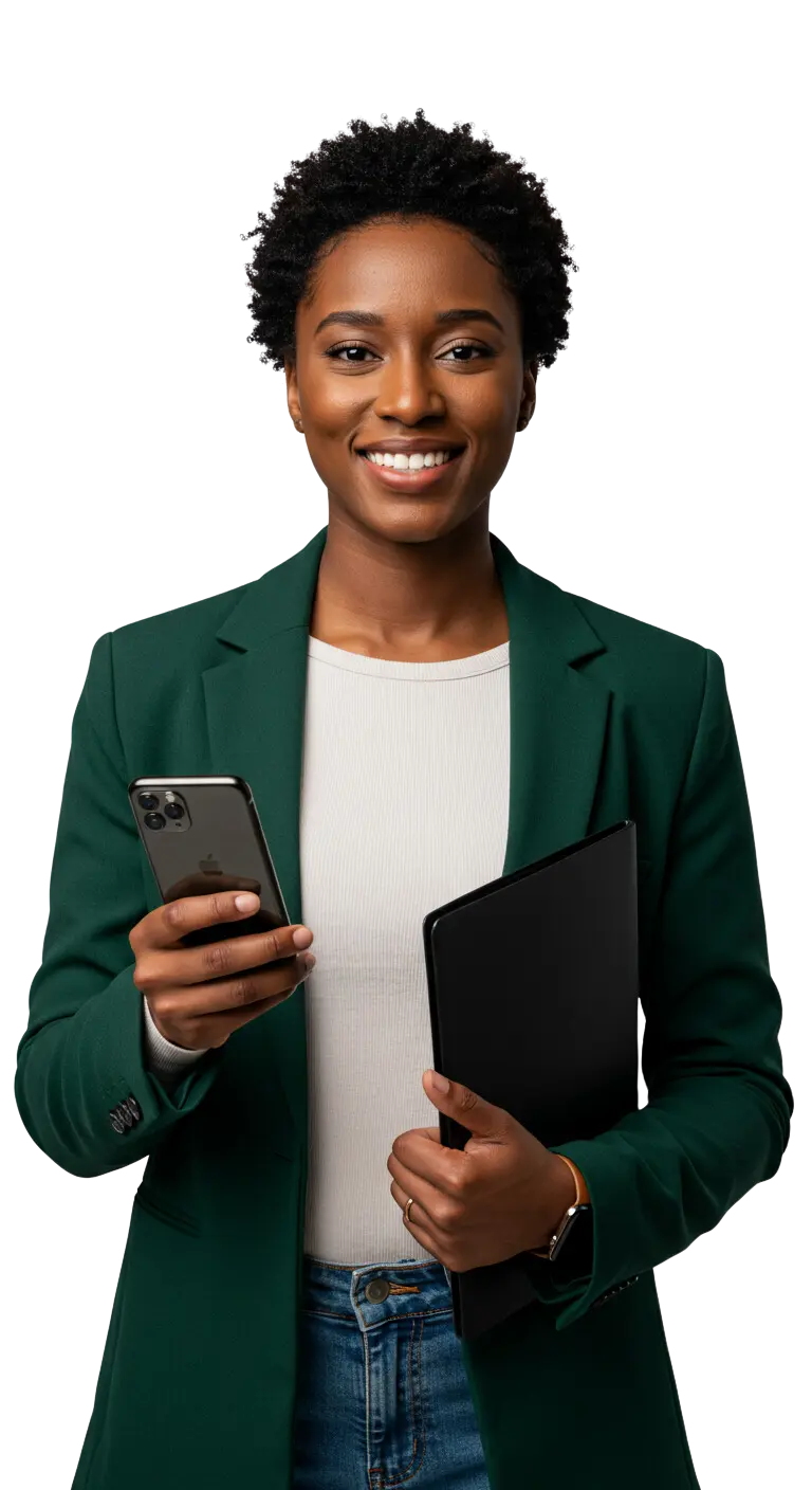 This image features a smiling businesswoman in a professional setting, representing confidence, leadership, and business growth through networking and strategic planning.