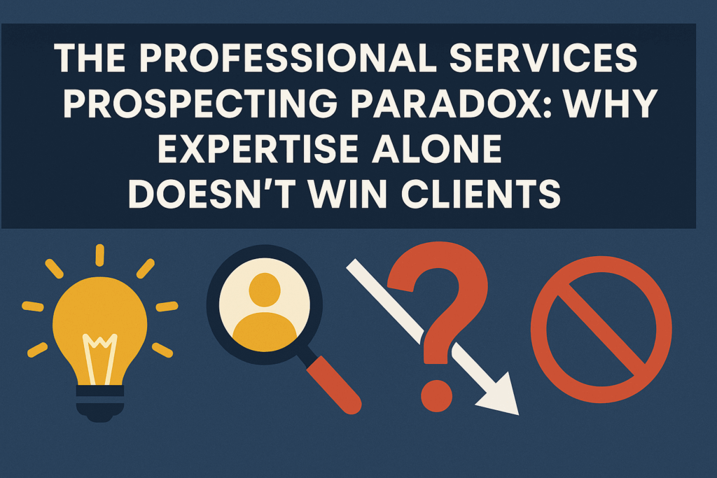 Professional services networking concept illustration highlighting the paradox of expertise versus client acquisition