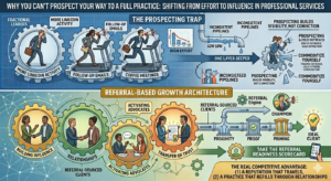 Professional services leader reviewing pipeline with insight that referrals drive growth